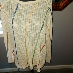 Promesa Striped Fringe Crew Neck Sweater Off White🌷